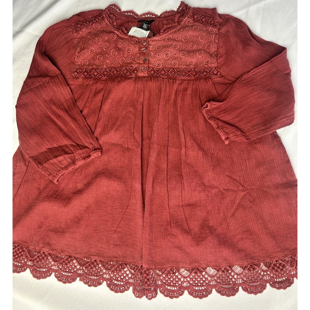 NWT INTRO 3/4 sleeve boho romantic burgundy Blouse‎ Women's Sz XL Petite